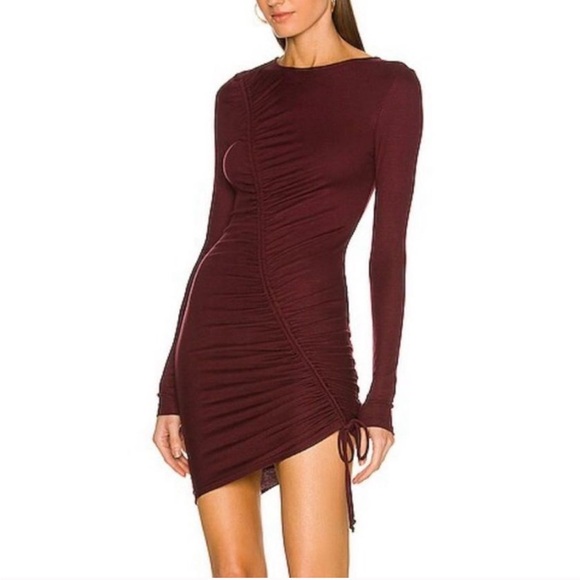 Lovers and Friends Burgundy Venetian Ruched Dress - size XS - Picture 1 of 5